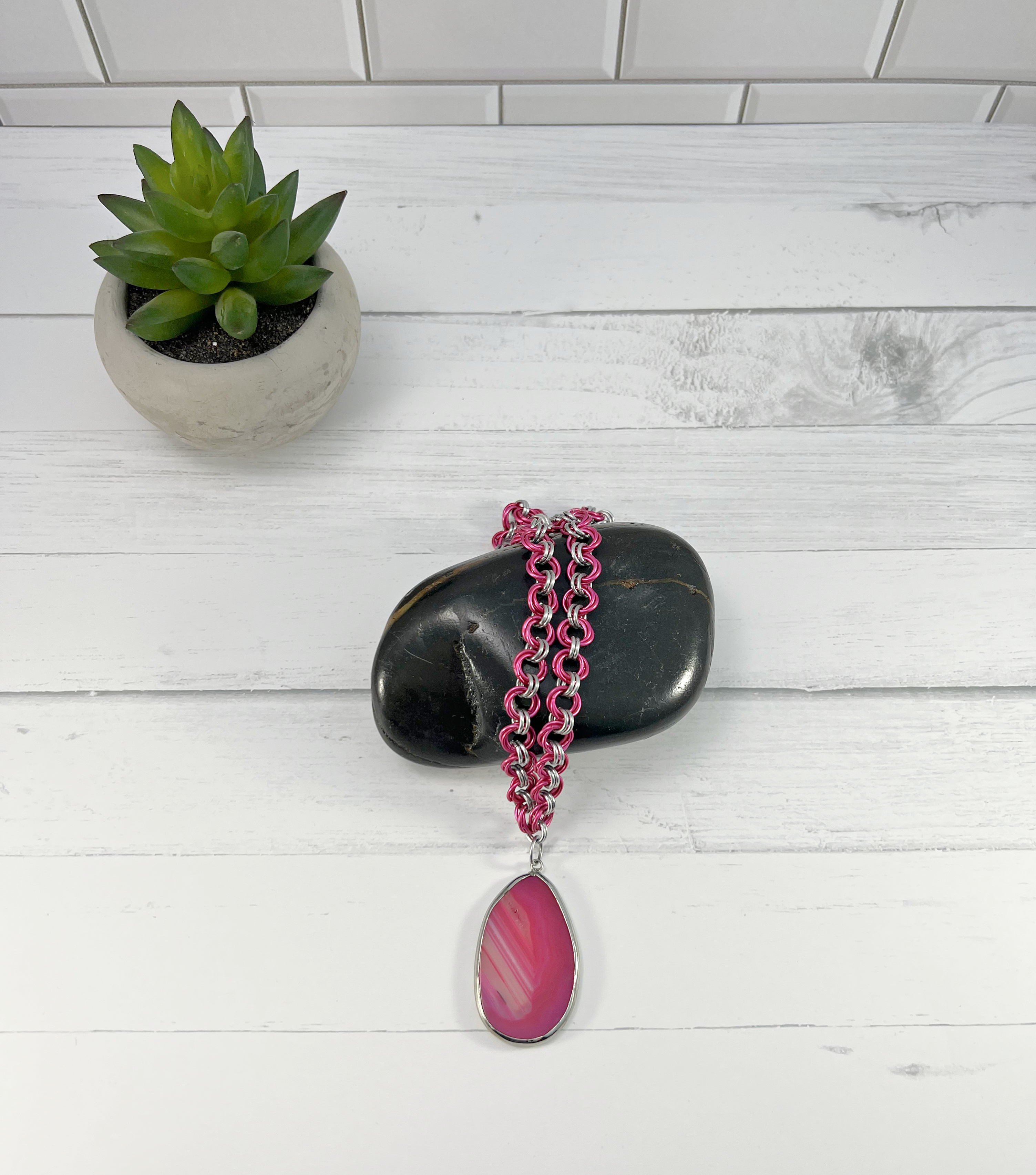 Pink Agate Pendant Necklace